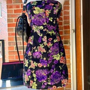 Floral Strapless Dress - Purple and Black